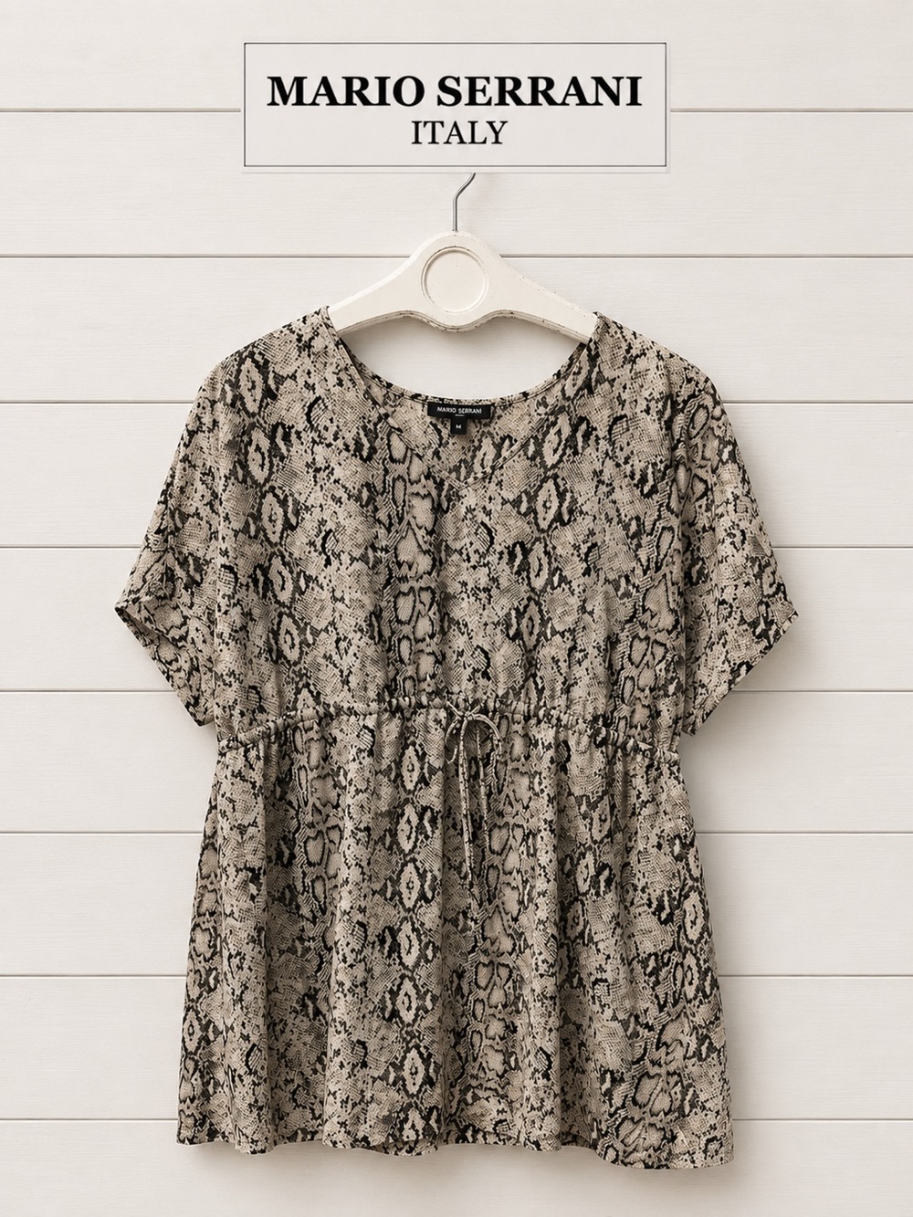 Mario Serrani Snakeskin Print Top with Drawstring Waist – Size L